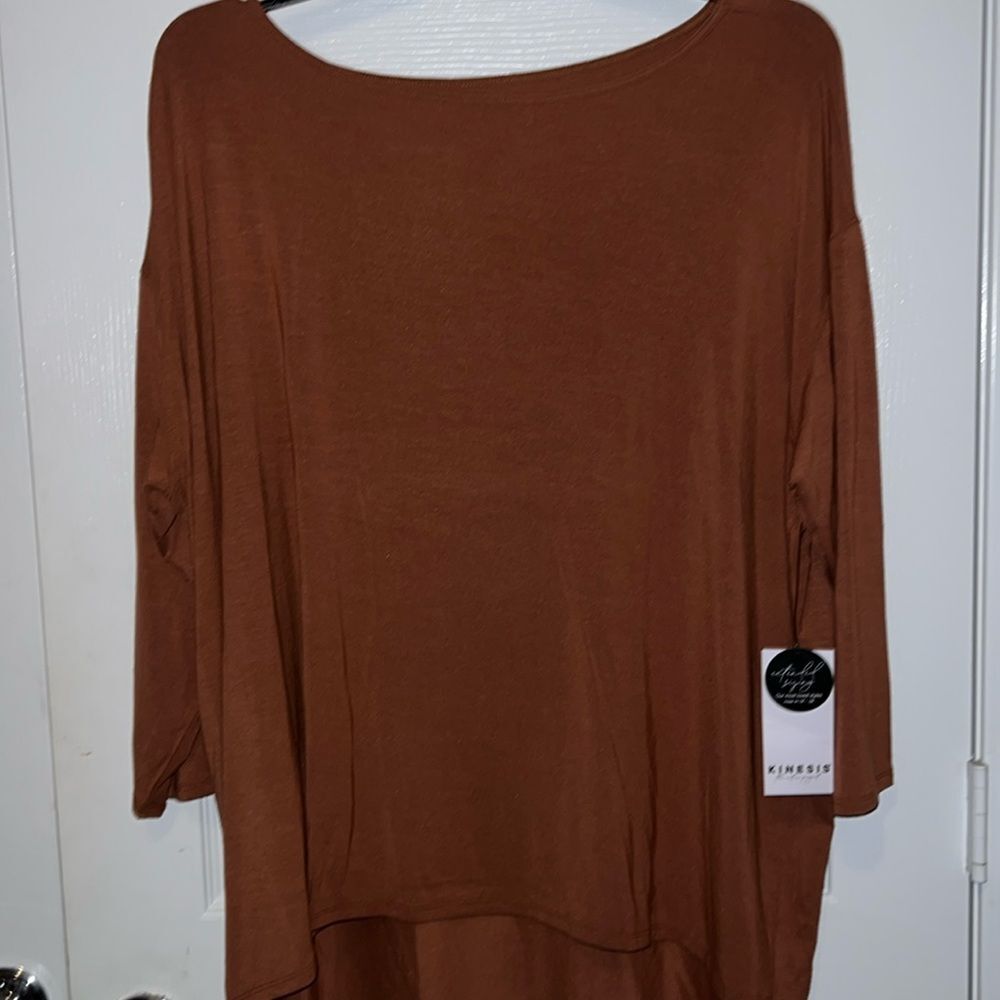 Kinesis NEW Plus Size Solid Boat Neck 3/4 Sleeve High-Low Perfect TeeSize 2X